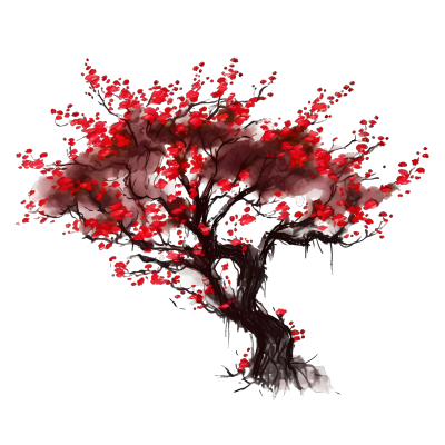 可商用水墨风格红色树叶枫树素材