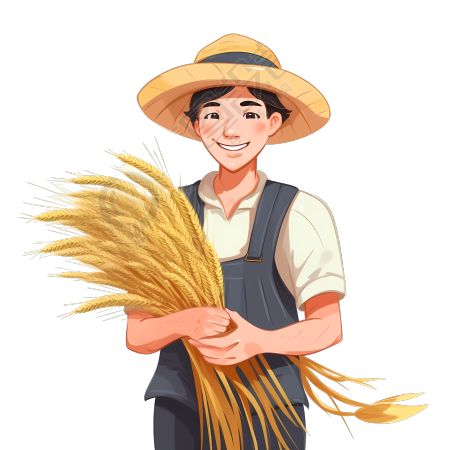 开心的农夫怀抱小麦PNG素材