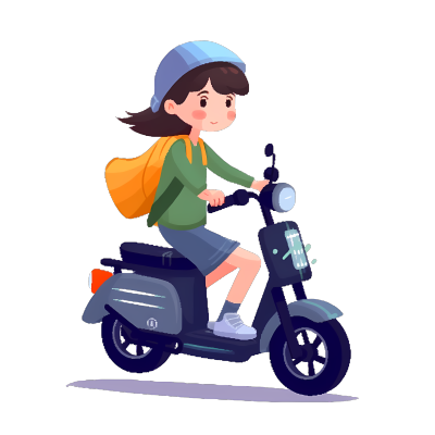 带蓝色安全帽骑车的女生插画