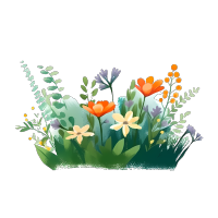手绘的卡通水彩花草素材图