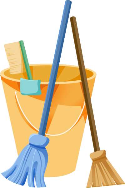 清洁卫生工具扫帚拖把水桶插画