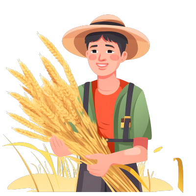卡通农夫和丰收的小麦商用插画