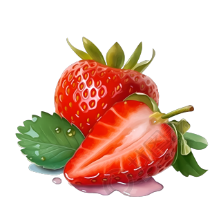 手绘新鲜的草莓PNG插画素材