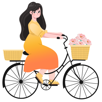 手绘女生骑自行车游玩插画