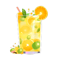 手绘小青柠橙汁插画素材