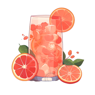 粉色柚子饮料插画设计