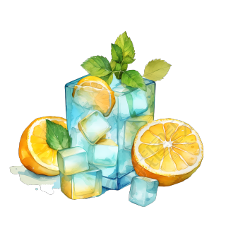 冰镇柠檬饮料透明杯子插画设计