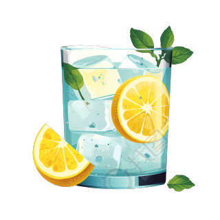 蓝色饮料透明冰块可商用插画