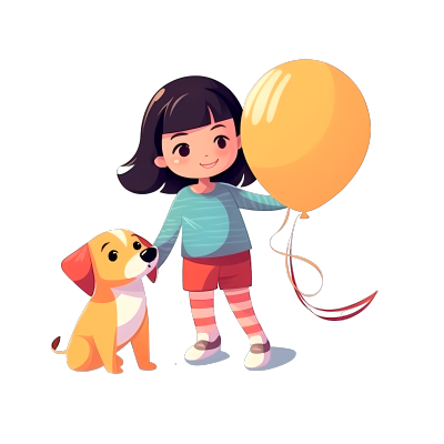 可爱小女孩与宠物狗玩耍插画素材