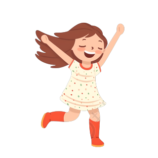 快乐跳跃的亚洲小女孩平面插画