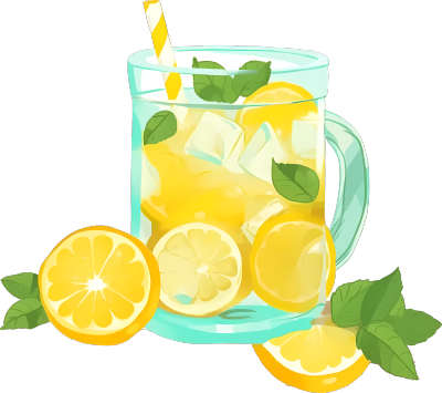 美味的夏日饮品柠檬水插画