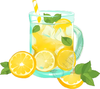 美味的夏日饮品柠檬水插画