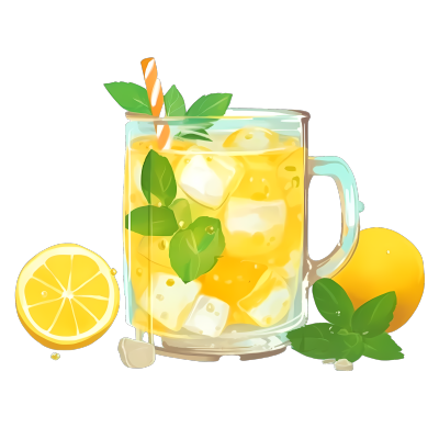 柠檬薄荷冰饮创意插画设计