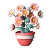 透明背景3D粉色花卉盆栽素材