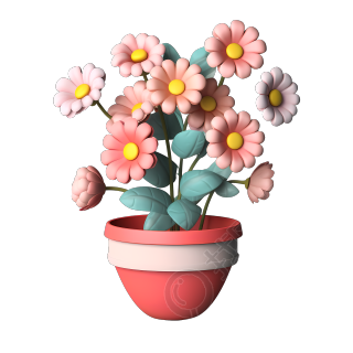 透明背景3D粉色花卉盆栽素材