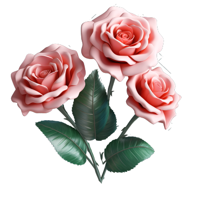 高清3D透明玫瑰花PNG素材