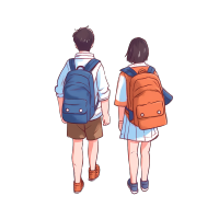 卡通学院风学生背影插画
