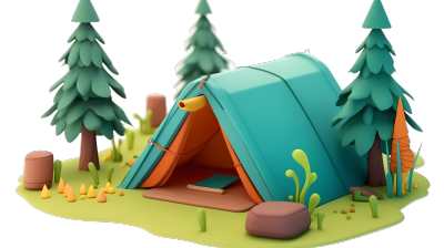 卡通3D露营帐篷插画