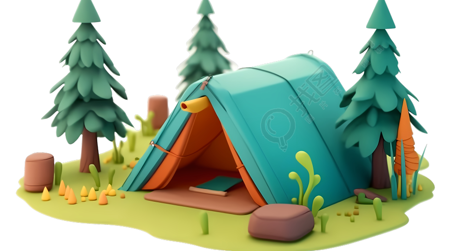 卡通3D露营帐篷插画