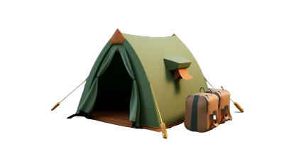 3D野营帐篷和同色旅行袋高清PNG图形素材