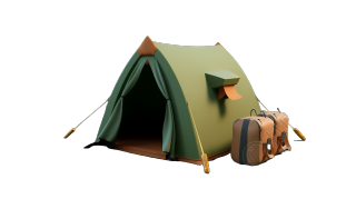 3D野营帐篷和同色旅行袋高清PNG图形素材