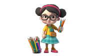 手拿彩色铅笔的立体小女孩插画