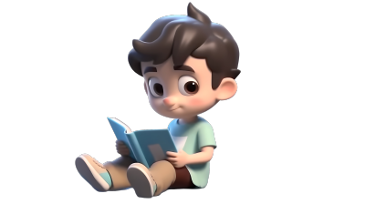 可爱卡通男孩坐姿读书PNG图素材