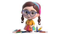 可爱彩色裙的3D卡通女孩PNG图形素材