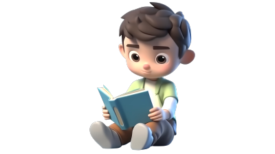 3D可爱卡通男孩读书PNG素材