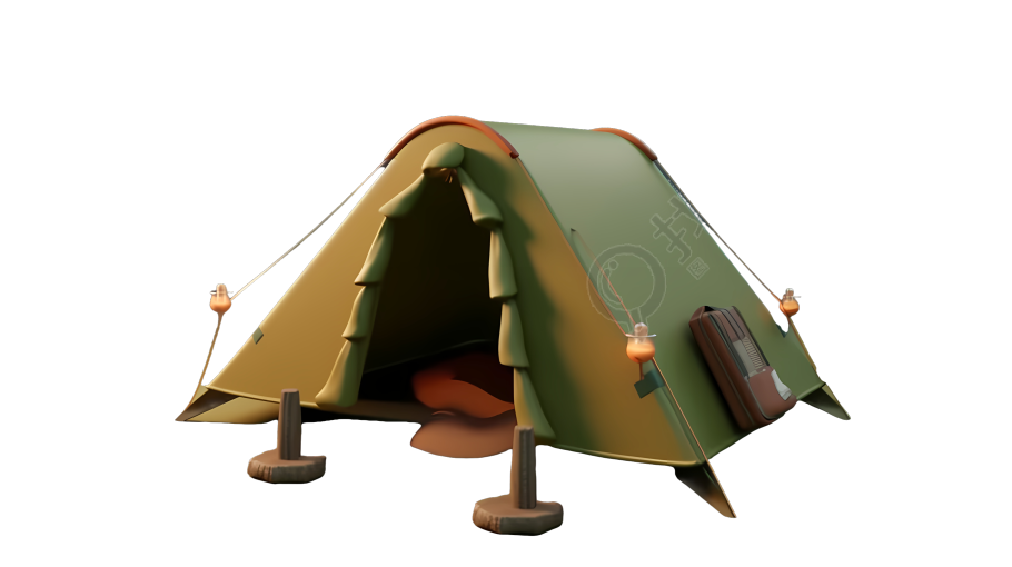 露营帐篷与旅行袋高清3D素材