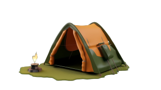 户外露营帐篷及同色旅行包素材