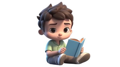 3D卡通男孩阅读插画素材