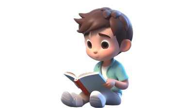 3D卡通男孩读书PNG图形素材
