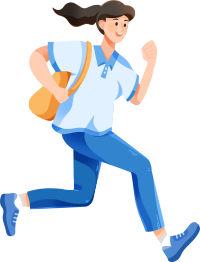 快速奔跑上学的女学生素材图
