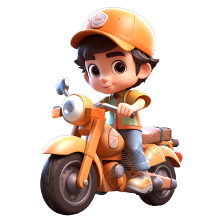橙色安全头盔的卡通男孩摩托车插画