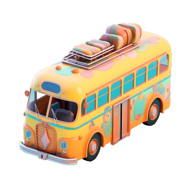 卡通巴士3D模型PNG插画