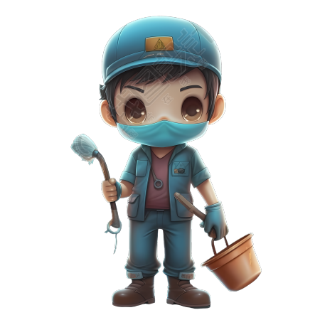 医疗工人带口罩的水桶工人插画设计素材
