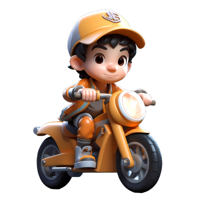 骑摩托车的卡通男孩图形素材