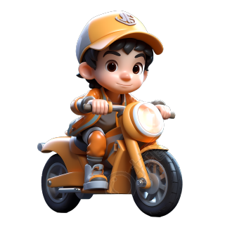 骑摩托车的卡通男孩图形素材