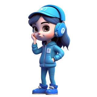 戴耳机的蓝色主题小女孩元素