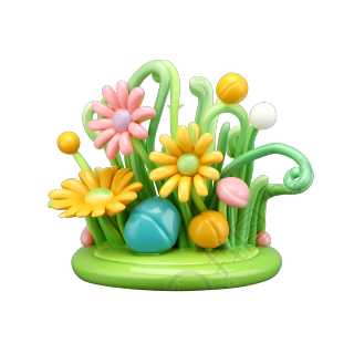 3D立体花朵小草插画素材