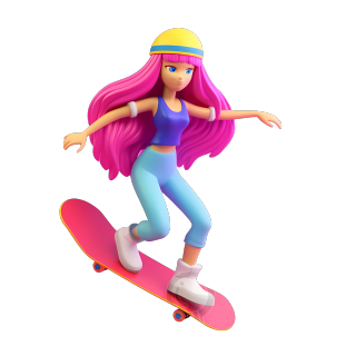 3D立体滑板少女摆件素材