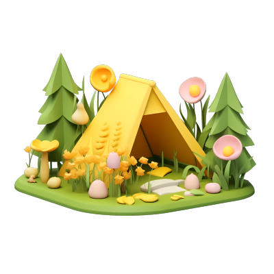 黄色野营帐篷PNG图形素材