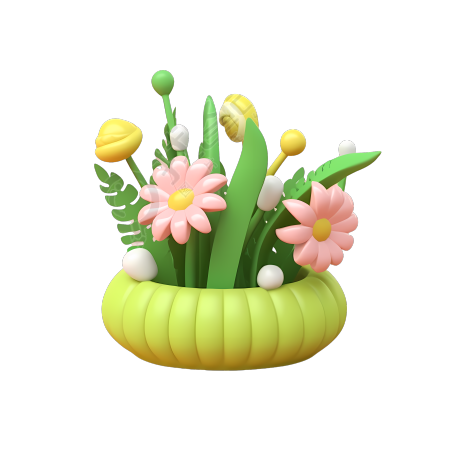 透明背景糖果色精致花园3D模型插画