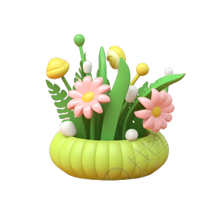 透明背景糖果色精致花园3D模型插画