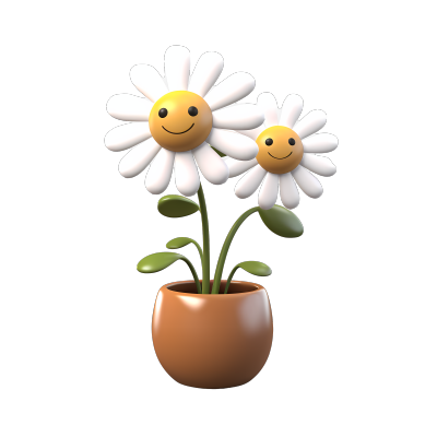 带表情的两朵雏菊花盆PNG素材