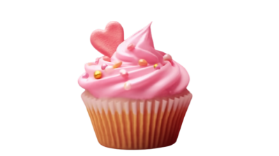 粉色心形装饰糖霜纸杯蛋糕素材