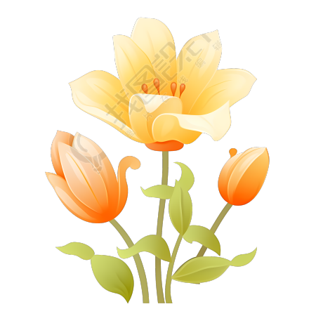 光橙米色花朵矢量PNG素材