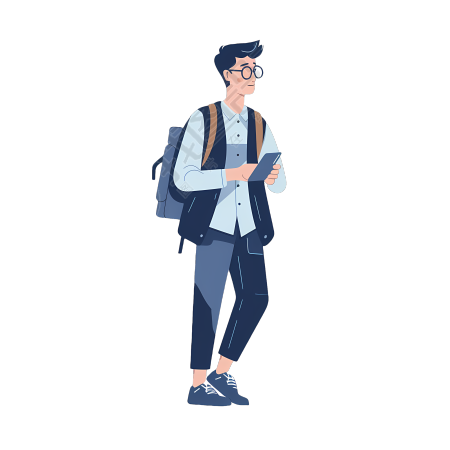 透明背景男学生上学png素材