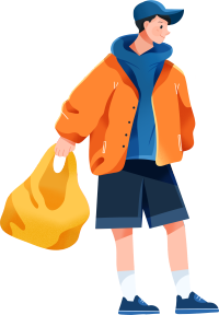 穿黄色夹克扔垃圾的男生PNG插画
